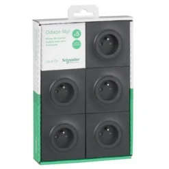 Sale SCHNEIDER Lot de 5 prises 2 pôles Odace plaque style anthracite +terre