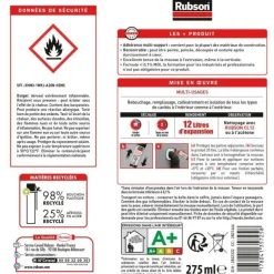 Hot RUBSON Mousse expansive 275 ml (restitution jusqu'à 12l) blanc