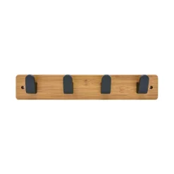 Sale Patère contemporaine 4 têtes noir sur plaque MDF bambou (x1)