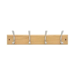 Patère minimaliste 4 têtes/4 crochets nickelé MDF chêne