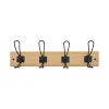 Best Patère rétro 4 têtes/4 crochets zamak noir plaque MDF chêne