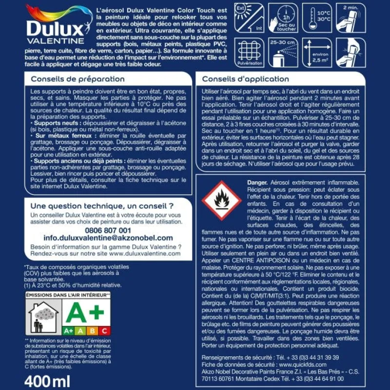Best DULUX VALENTINE Peinture aérosol color touch brillant ivoire 400ml