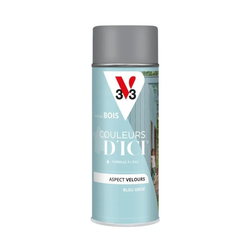 Discount V33 Peinture bois aérosol couleurs d'ici bleu grisé 400ml