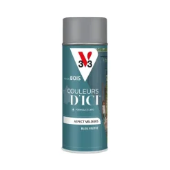 New V33 Peinture bois aérosol couleurs d'ici bleu feutré 400ml