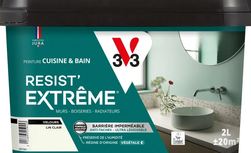 Best V33 Peinture cuisine et bain Resist Extrême Lin clair Velours 2L