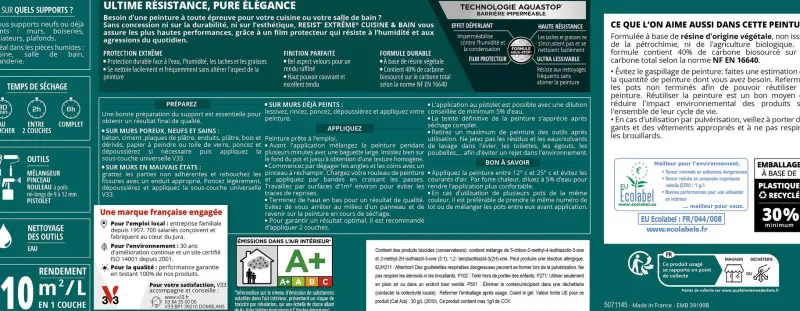 Best V33 Peinture cuisine et bain Resist Extrême Lin clair Velours 2L