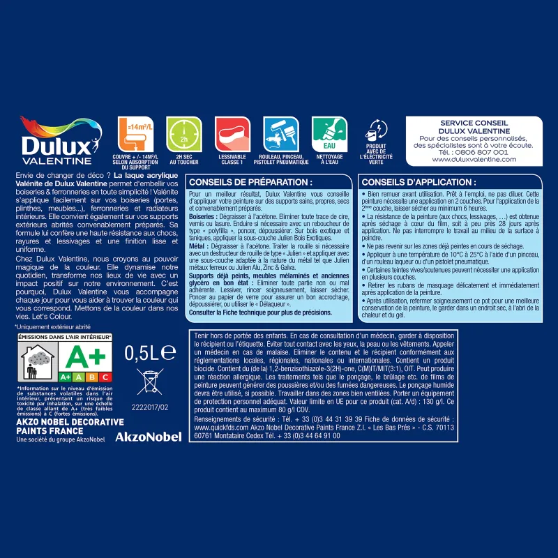 Discount DULUX VALENTINE Peinture laque acrylique Valénite Noir Mat 0,5L