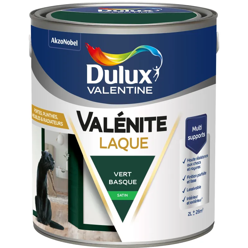 Sale DULUX VALENTINE Peinture laque acrylique Valénite Vert Basque Satin 2L
