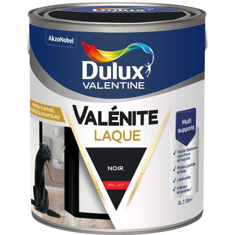 Clearance DULUX VALENTINE Peinture laque acrylique Valénite Noir Brillant 2L