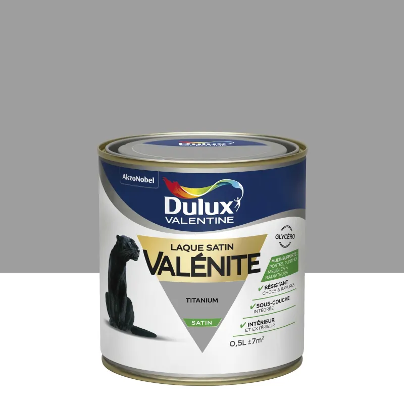 DULUX VALENTINE Peinture laque Valénite satin Titanium 0,5 L