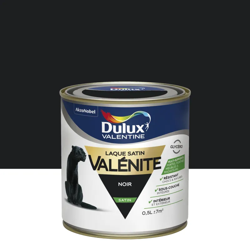 Sale DULUX VALENTINE Peinture laque Valénite satin noir 0,5 L