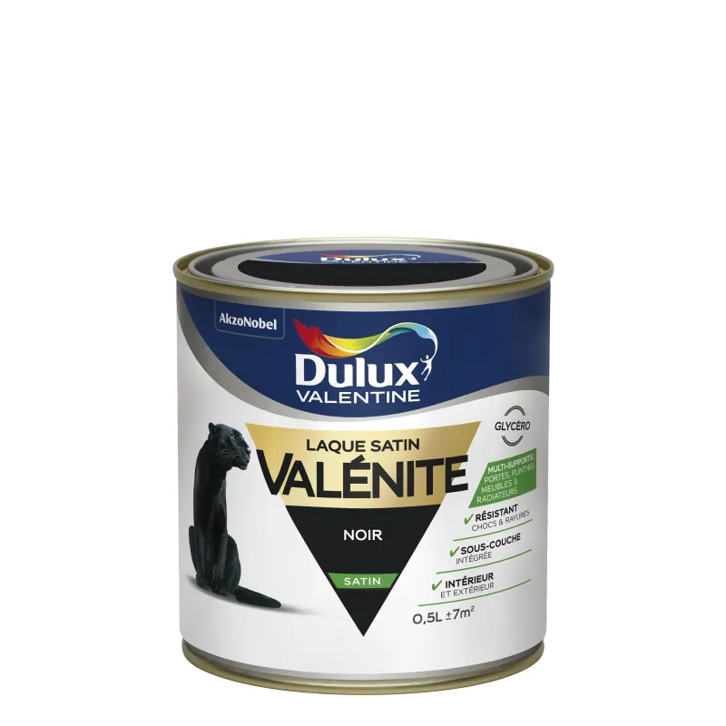 Sale DULUX VALENTINE Peinture laque Valénite satin noir 0,5 L