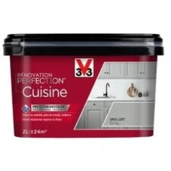 New V33 Peinture rénovation cuisine Perfection gris loft satin 2L