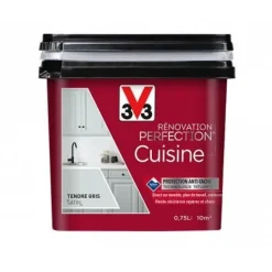 Sale V33 Peinture rénovation cuisine tendre gris satin 0,75l