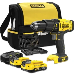 Sale STANLEY Perceuse visseuse à percussion 18V + 2 batteries 2Ah + acces