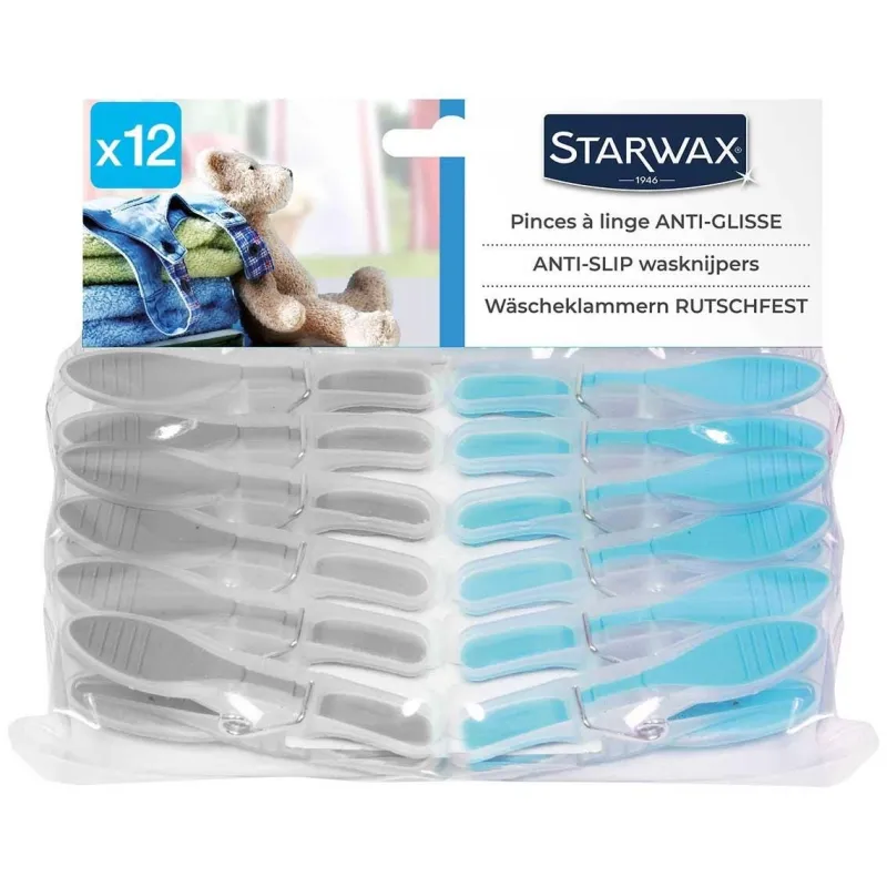 Clearance STARWAX Pinces à linge anti-glisse bleu/gris (x10)