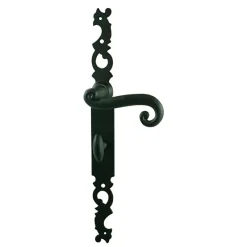 New Poignée de porte sur plaque coq fer noir condamnation 195mm