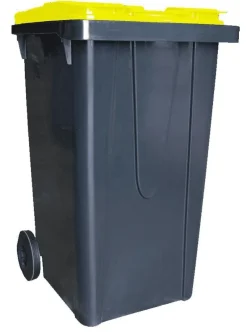 New BELLI Poubelle anthracite avec couvercle jaune 240L