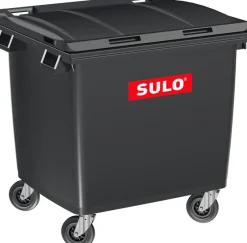 Clearance Poubelle bac roulant CityBac 1000L gris couvercle jaune