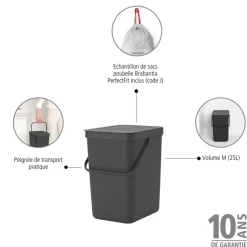 Outlet Poubelle Sort&Go 25L gris anthracite