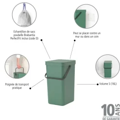 Clearance Poubelle Sort&Go 16L vert foncé