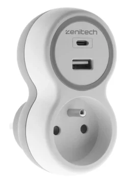 Hot ZENITECH Prise 16A + chargeurs USB A+C blanc/gris bolea