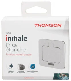 Sale Prise 16A 2 pôles + terre aluminium brossé IP55 Thomson