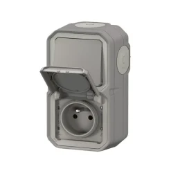 New LEGRAND Prise de courant + va-et-vient étanche Plexo vertical gris