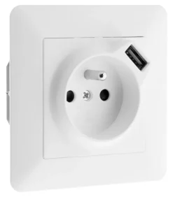 Clearance ZENITECH Prise 2 pôles + terre 16A + 1 USB 2,4a artezo blanc