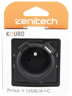 ZENITECH Prise 2 pôles + terre + USB-A+C kouro