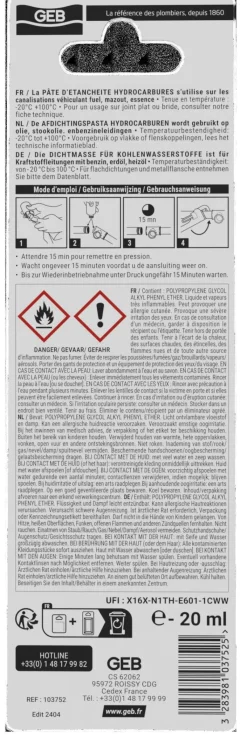 New GEB Pâte d'étanchéité pour hydrocarbures 20ml
