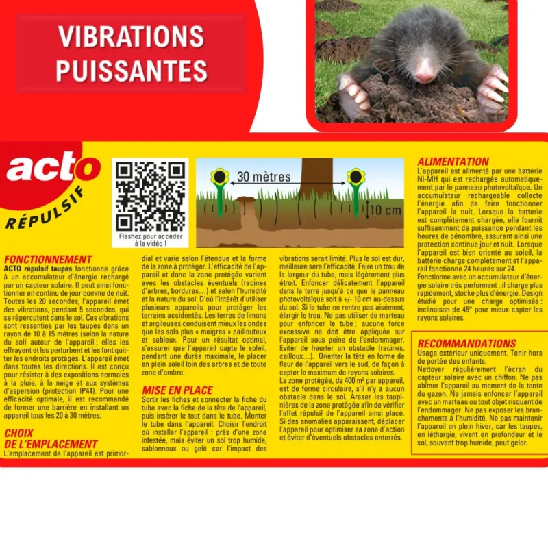 ACTO Répulsif solaire à vibrations taupes et campagnols