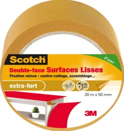 3M Ruban adhésif double face surfaces lisses 20mx50mm
