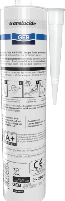Clearance GEB Silicone tous supports antimoisissures 280 ml translucide