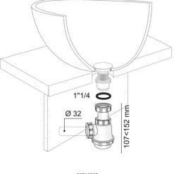 New WIRQUIN Siphon court lavabo/bidet culot court réglable