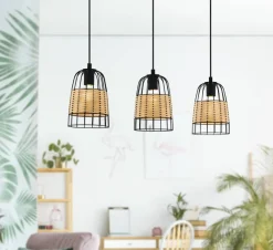 Hot EGLO Suspension Anwick E27 3x40W noir L88cm H110cm
