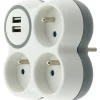 Online ZENITECH Triplite 3x16A + 2 USB façade blanc/gris bolea