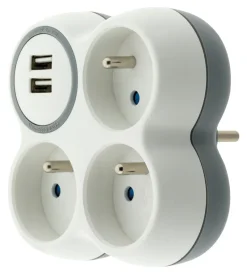 Online ZENITECH Triplite 3x16A + 2 USB façade blanc/gris bolea