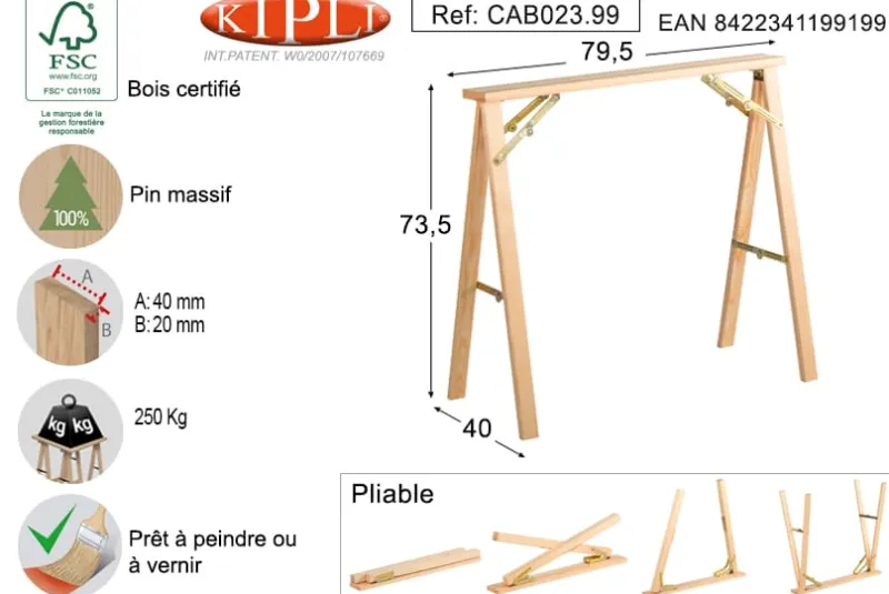 Best ASTIGARRAGA Tréteau pin massif pliable Kipli 73 cm