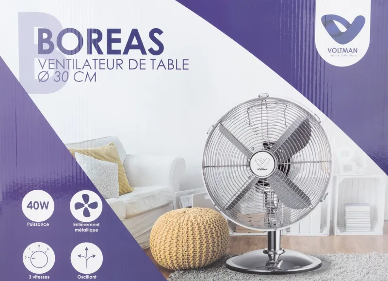 New VOLTMAN Ventilateur de table Boreas chromé Ø30cm 40W