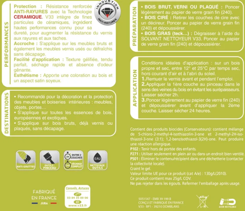 Online V33 Vernis intérieur meubles/boiseries chêne moyen brill 250 ml