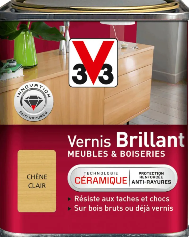 Outlet V33 Vernis intérieur meubles/boiseries chêne clair brill 250 ml