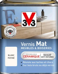 V33 Vernis intérieur meubles/boiseries blanc patiné mat 250 ml