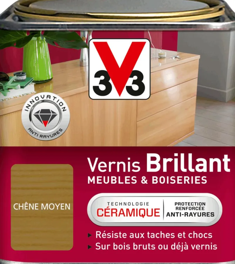 Hot V33 Vernis meubles et boiseries chêne moyen brillant 0,5L
