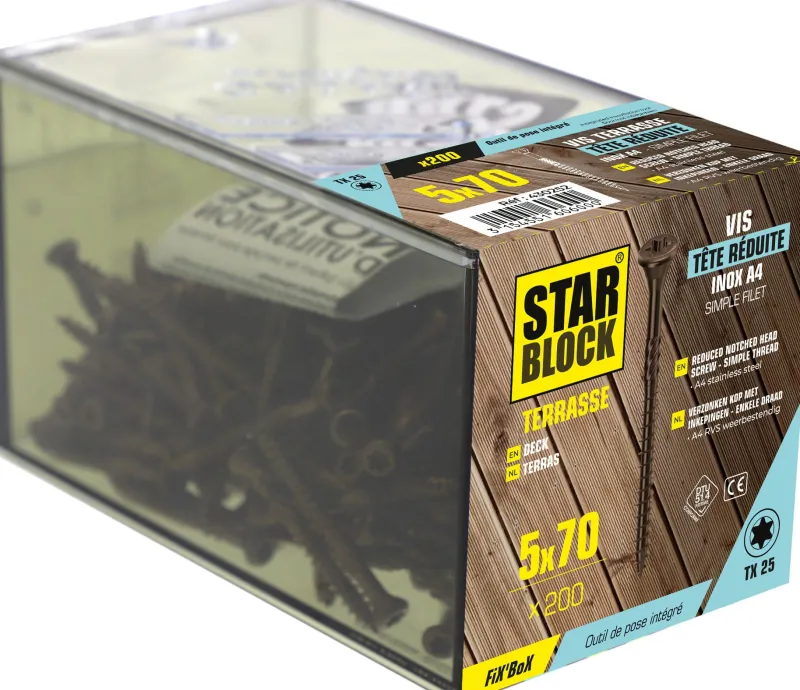 New STARBLOCK Vis terrasse piscine tête fraisée TX inox A4 5x70mm (x200)