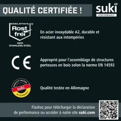 Hot SUKI Vis terrasse tête fraisée TX acier A2 5x70mm+2 emb. (x500)
