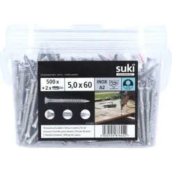 New SUKI Vis terrasse tête fraisée TX acier A2 5x60mm+2 emb. (x500)